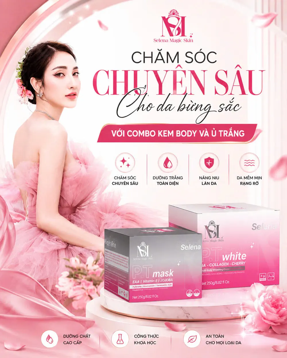 Bộ chăm sóc body Selena Magic Skin trọn bộ 3 sản phẩm